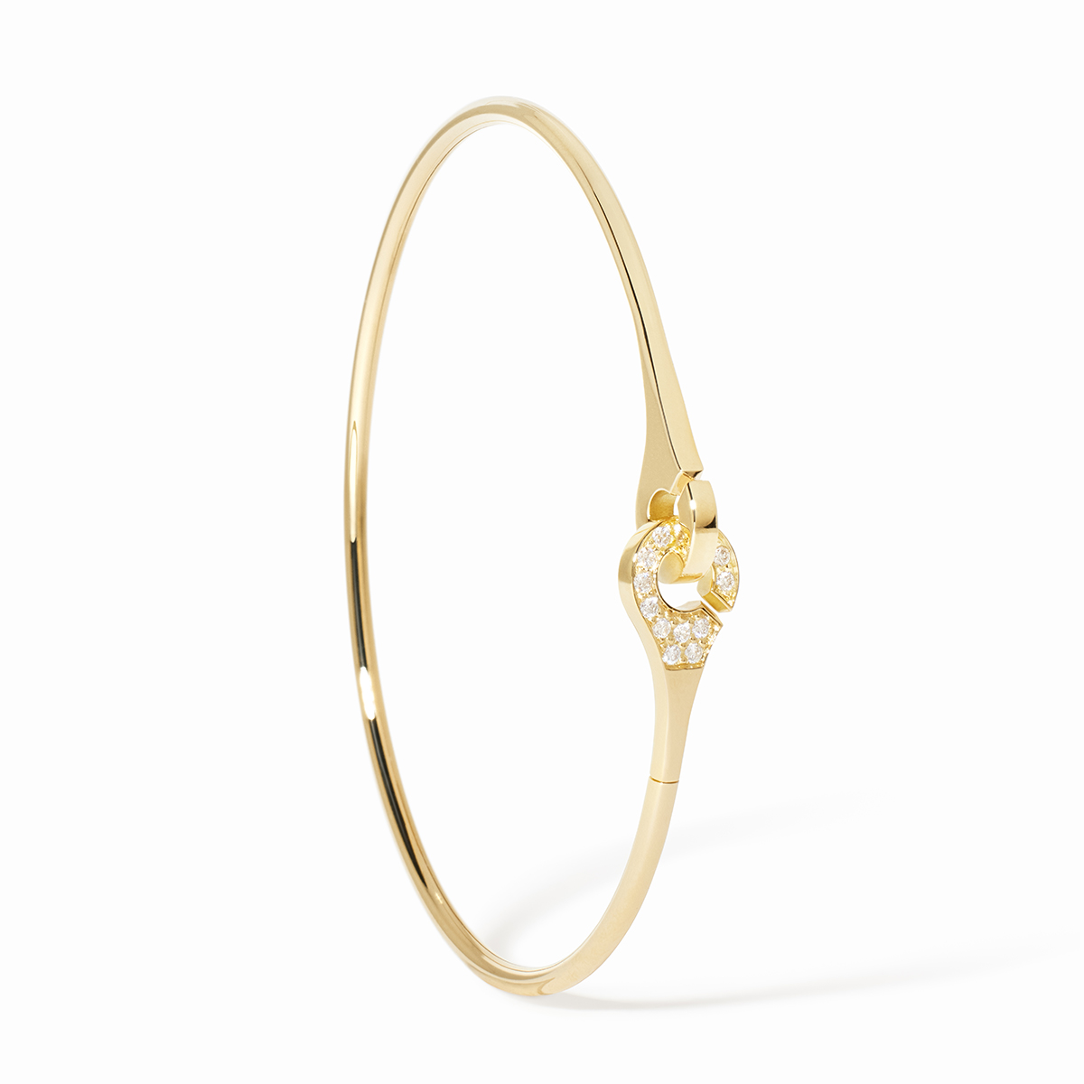 Bracelet jonc Menottes dinh van sculptées demi-pavé