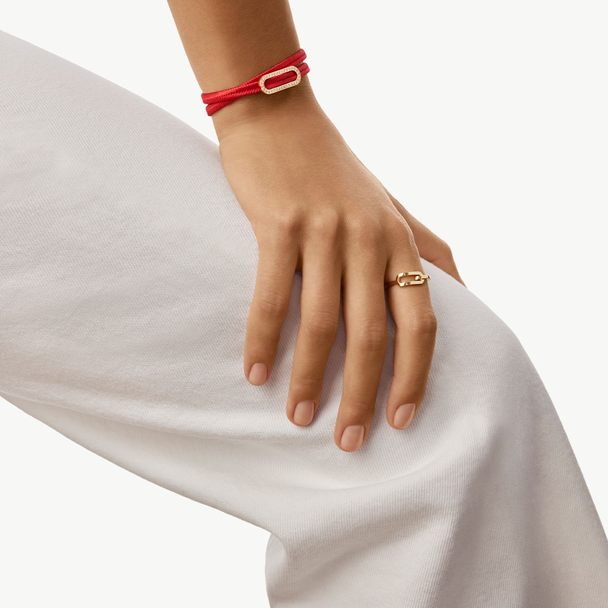 Pulsera tejida de doble vuelta roja Maillon pavé