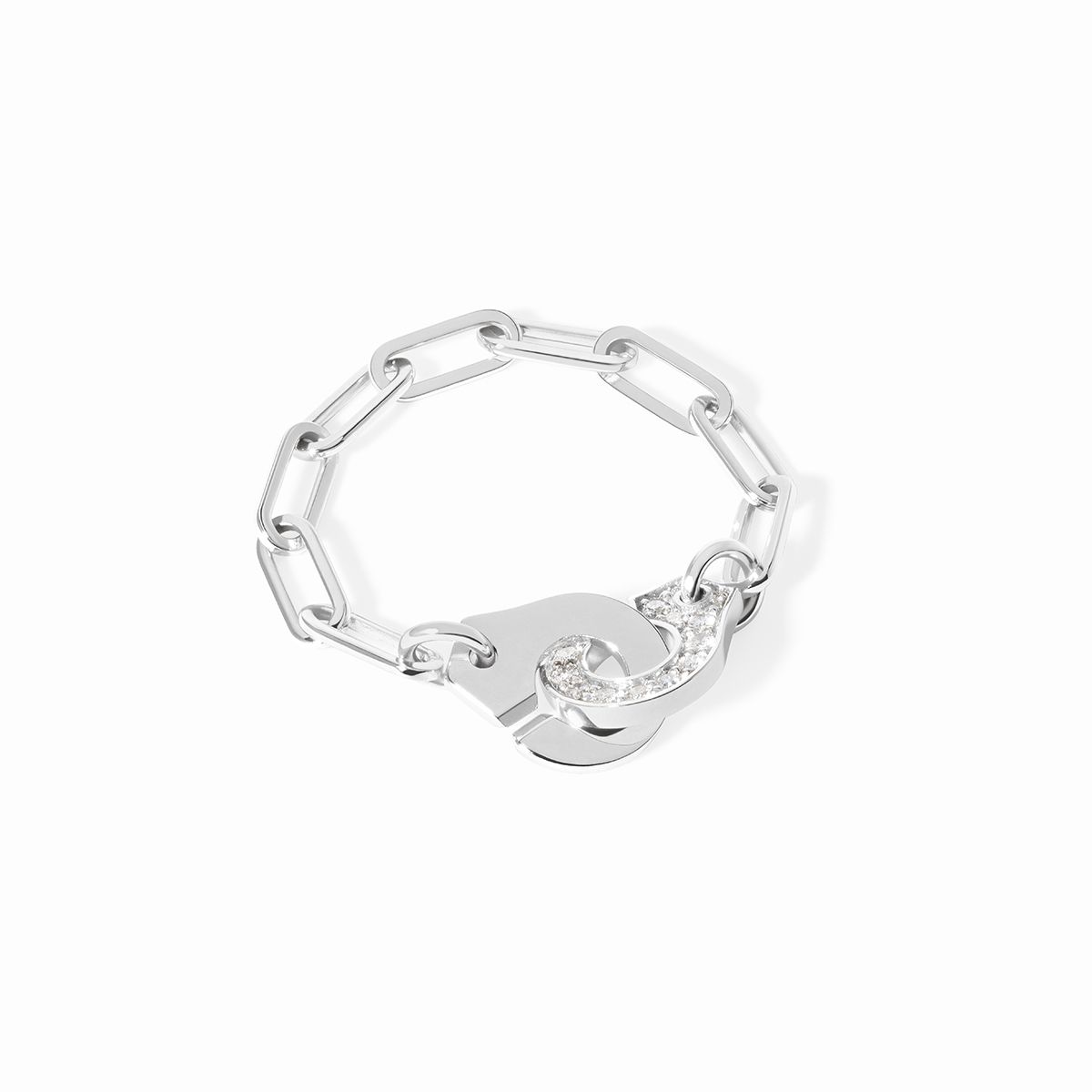 Bague chaîne Menottes dinh van demi-pavée