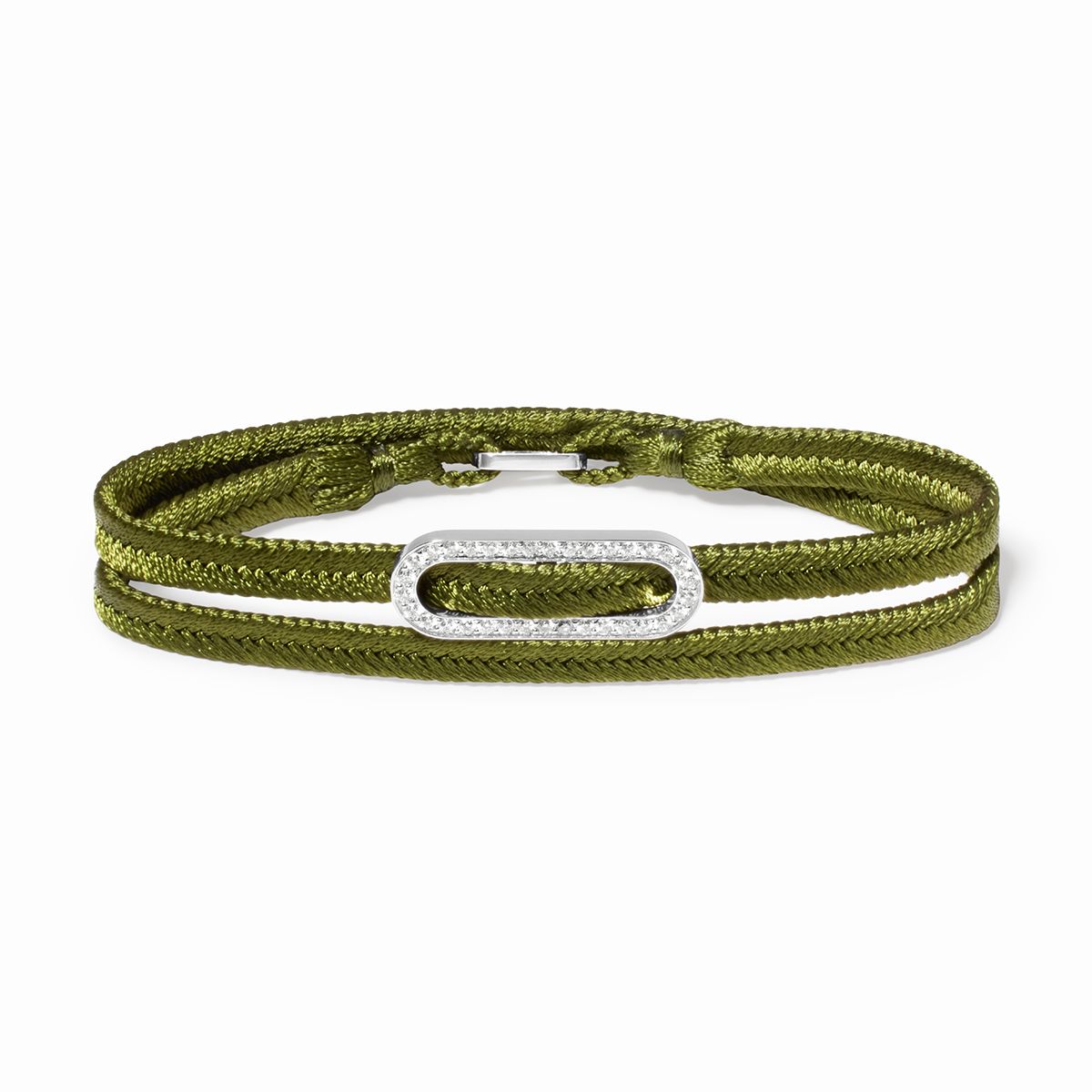 Pulsera tejida de doble vuelta caqui Maillon pavé