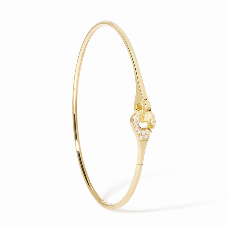 Bracelet jonc Menottes dinh van sculpt&eacute;es demi-pav&eacute;