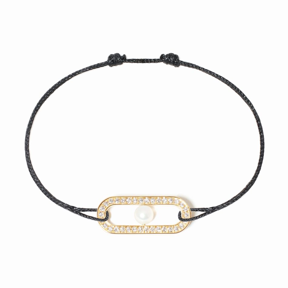 Bracelet cordon Maillon Perle pav&eacute;