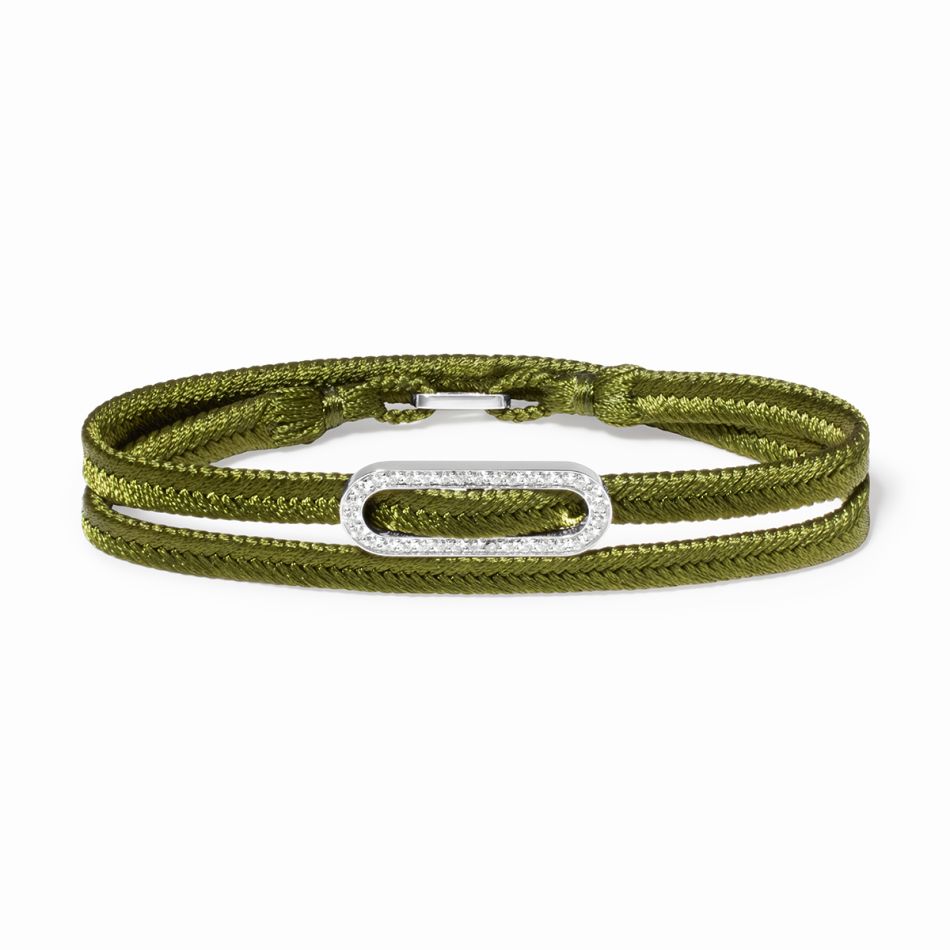 Pulsera tejida de doble vuelta caqui Maillon pavé