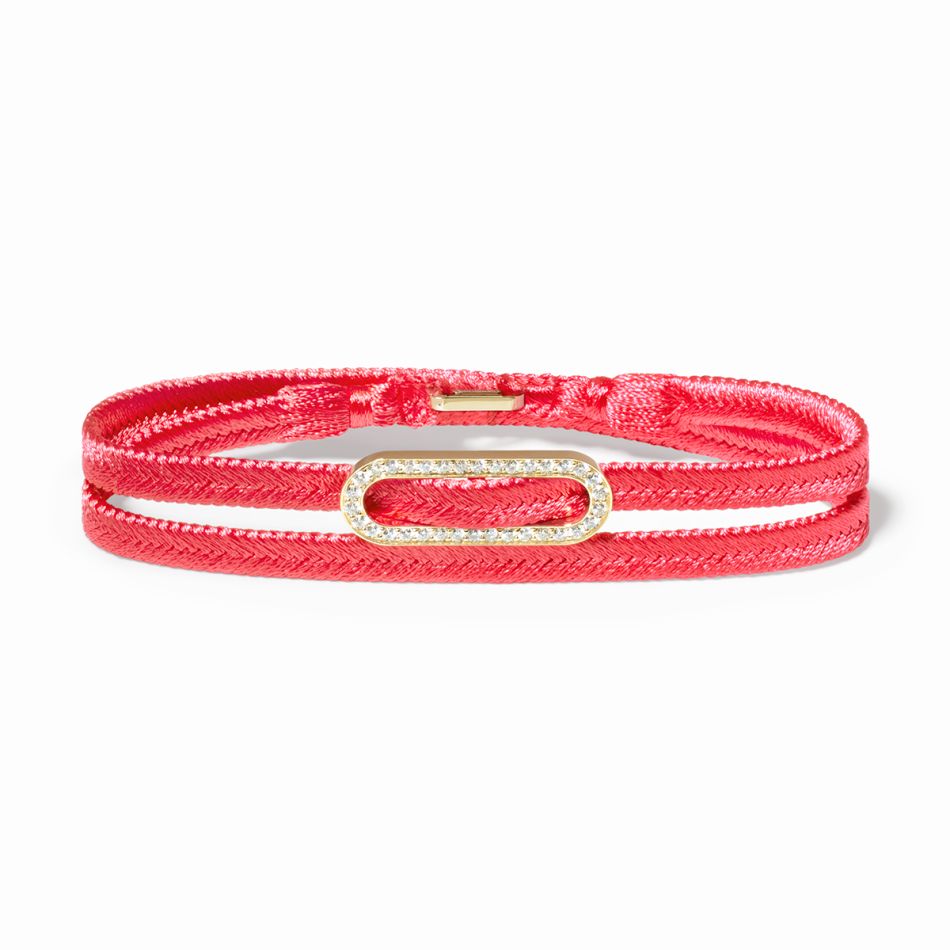 Pulsera tejida de doble vuelta rosa Maillon pavé