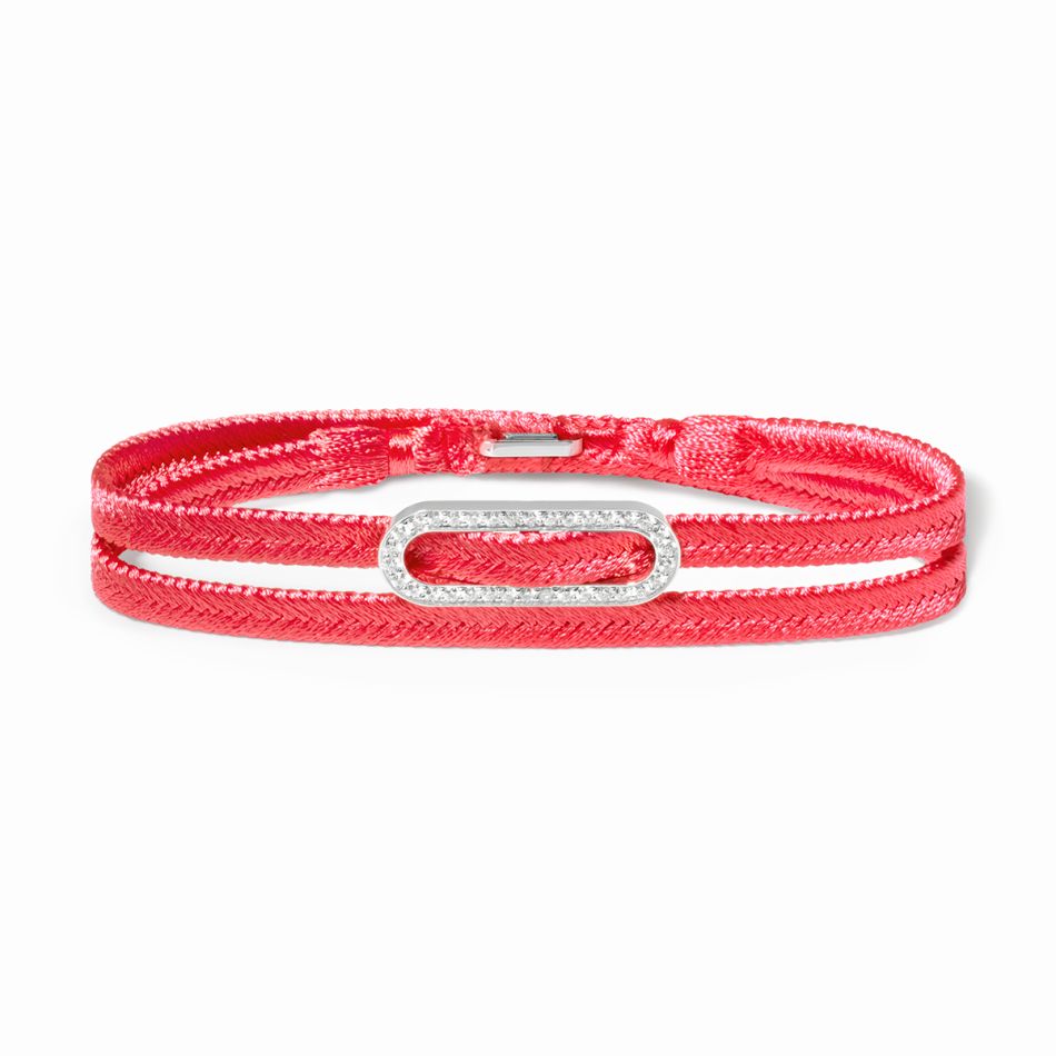 Pulsera tejida de doble vuelta rosa Maillon pavé