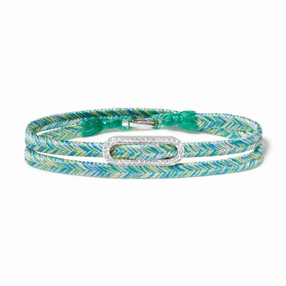 Maillon lagoon green pavé-set double-wrap woven bracelet